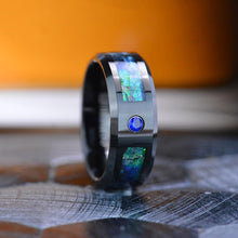 Load image into Gallery viewer, Genuine Abalone Shell with Sapphire Men's Tungsten Carbide  Ring
