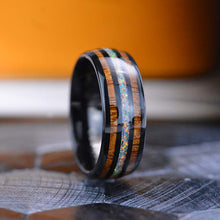 Load image into Gallery viewer, Natural Fire Opal Tungsten Wedding Ring with Hawaii Koa Wood
