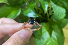 Load image into Gallery viewer, 1.5ct Round Cut Dark Gray Blue Moissanite Floral Ring. Twig Ring Design
