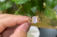 Load image into Gallery viewer, Rose Gold Plated Silver Dainty Natural Moonstone Leaf Ring, 2ct Oval Cut Twig Moonstone Ring, Rose Gold Ring Unique Curved Floral Ring
