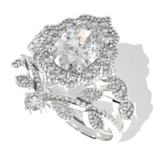 Load image into Gallery viewer, 14K White Gold 1.9 Carat Oval Moissanite Halo Engagement Ring Eternity Ring Set
