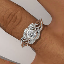 Load image into Gallery viewer, Moissanite White Gold Engagement Lattice Floral Accented Ring
