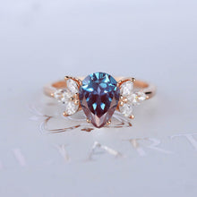 Load image into Gallery viewer, 3 Carat Pear Shaped Alexandrite Engagement Ring. Vintage Unique Marquise Cut Cluster Engagement Ring
