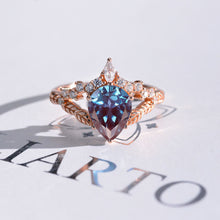 Load image into Gallery viewer, 2 Carat Pear Shape Alexandrite Floral Gold Rose Gold Ring
