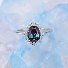 Load image into Gallery viewer, 2 Carat Alexandrite Oval Cut Halo Gold Engagement Ring
