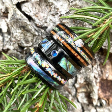 Load image into Gallery viewer, Natural Fire Opal Tungsten Wedding Ring with Hawaii Koa Wood
