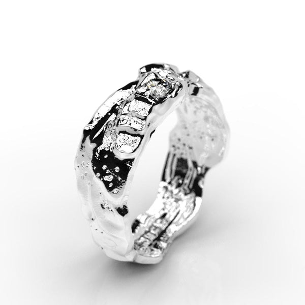 Moon Diamond Men's  14K White Gold  Ring. - Giliarto