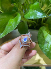 Load image into Gallery viewer, Luxury Natural Moonstone Ring Set, 2ct Pear Cut Moonstone Ring Set, Rose Gold Ring Unique Curved Marquise Cut Ring
