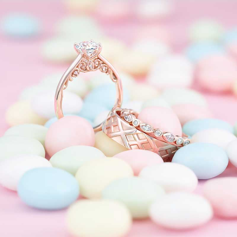 14K Rose Gold  6.5 mm Round Forever One Moissanite   .03 CTW Diamond  Engagement Ring