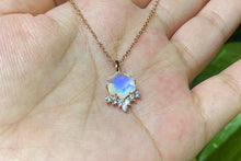 Load image into Gallery viewer, Genuine Hexagon Moonstone pendant necklace rose gold plated silver, Moonstone Necklace in Sterling Silver
