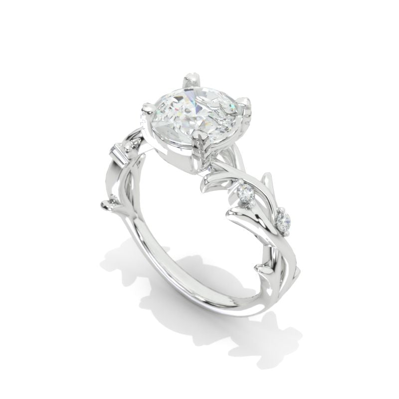 2 Carat 8mm Round Vintage Style Halo Giliarto Moissanite Diamond White Gold Engagement Ring