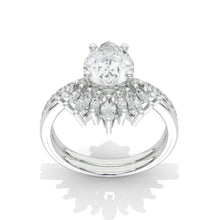 Load image into Gallery viewer, 14K White Gold 2 Carat Pear Moissanite Halo Engagement Ring Eternity Ring Set
