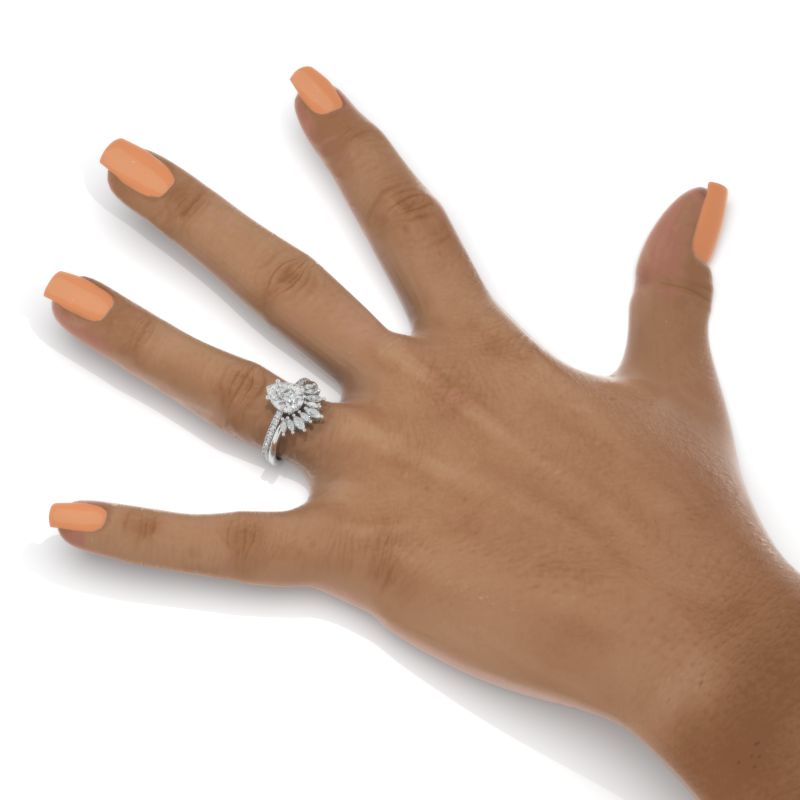 14K White Gold 2 Carat Pear Moissanite Halo Engagement Ring Eternity Ring Set