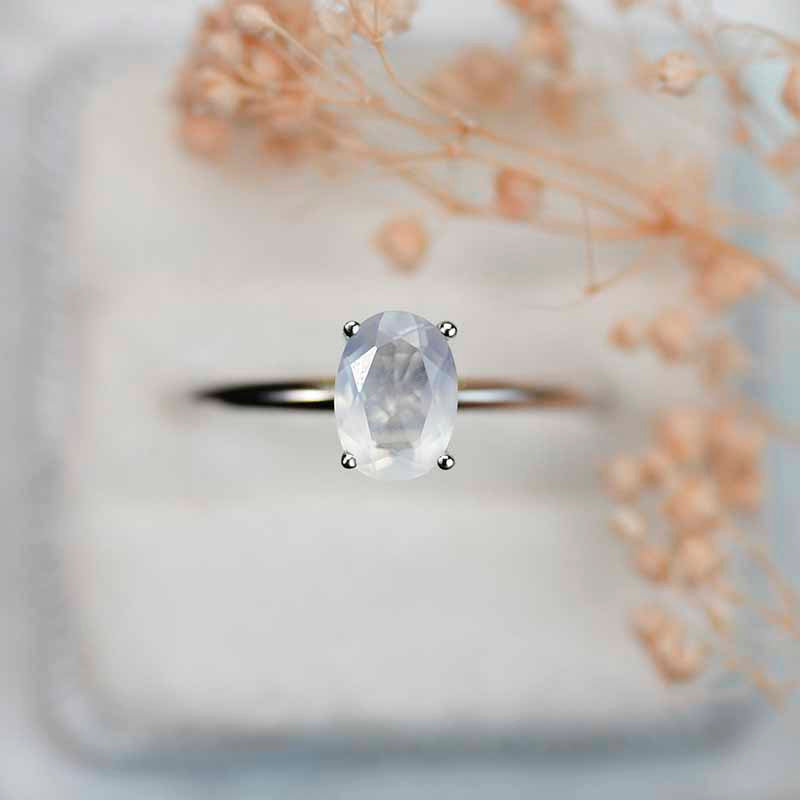 1 Carat Moonstone 14K White Gold Engagement Promissory Ring