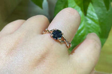 Load image into Gallery viewer, 1.5ct Round Cut Dark Gray Blue Moissanite Floral Ring. Twig Ring Design
