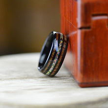 Load image into Gallery viewer, Natural Fire Opal Tungsten Wedding Ring with Hawaii Koa Wood
