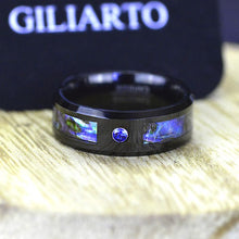 Load image into Gallery viewer, Genuine Abalone Shell with Sapphire Men's Tungsten Carbide  Ring
