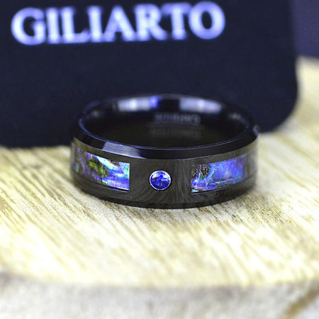 Natural Abalone Shell Opal Men's Tungsten Ring - Giliarto