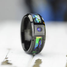 Load image into Gallery viewer, Natural Abalone Shell Men's tungsten carbide ring with high polished comfort fit inner face.
