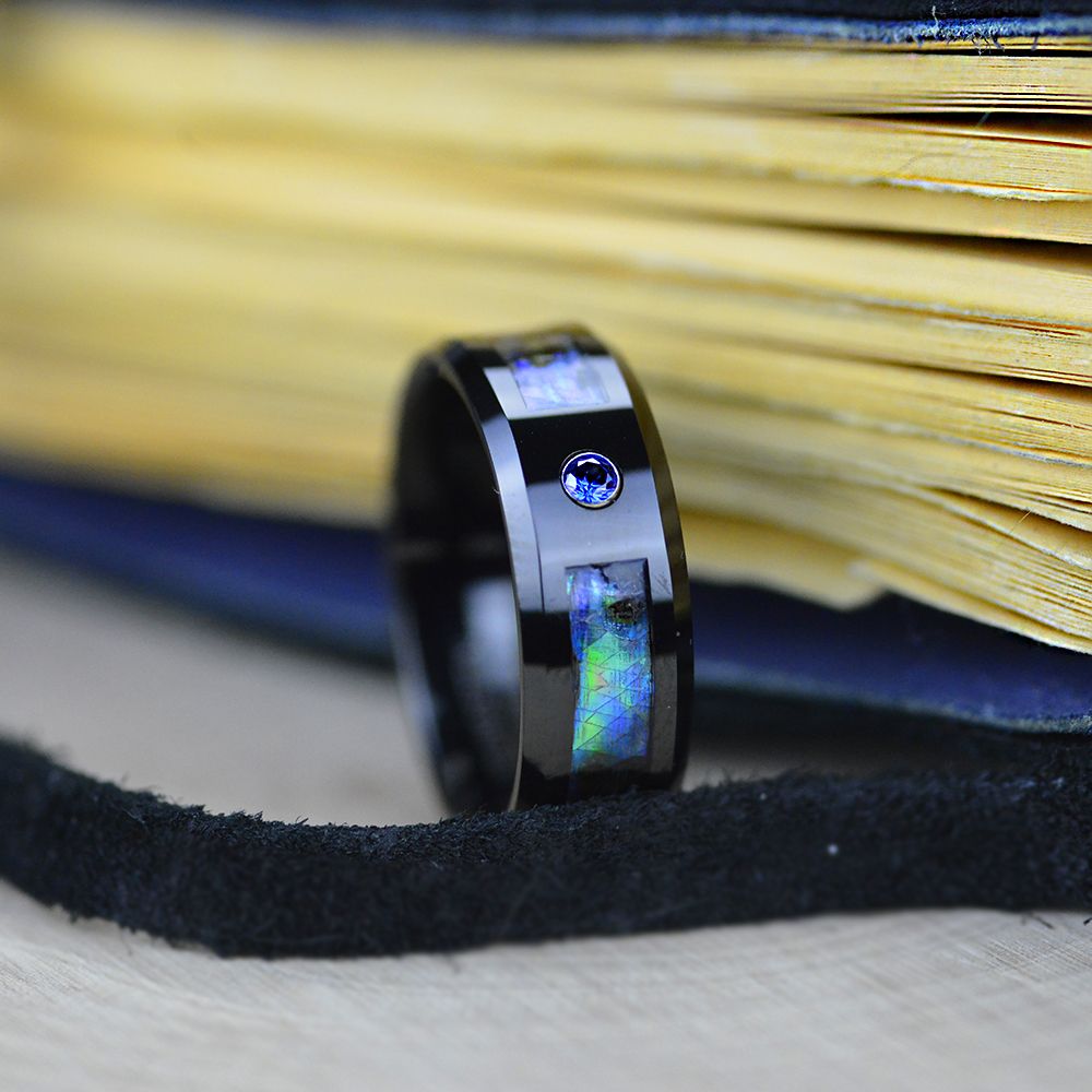 Genuine Abalone Shell Men's Tungsten Carbide Ring