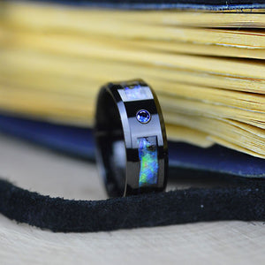 Genuine Abalone Shell Men's Tungsten Carbide Ring