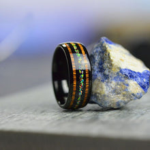 Load image into Gallery viewer, Natural Fire Opal Tungsten Wedding Ring with Hawaii Koa Wood
