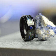 Load image into Gallery viewer, Genuine Abalone Shell Sapphire Men's Tungsten Carbide Ring
