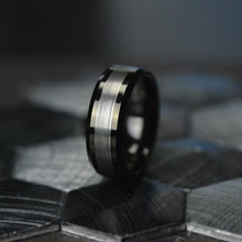 Load image into Gallery viewer, Black and Silver Tungsten Carbide Ring

