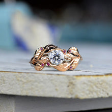 Load image into Gallery viewer, 1 Carat Moissanite Engagement Ring 14K  Rose and White Gold-6 Genuine Ruby Accents
