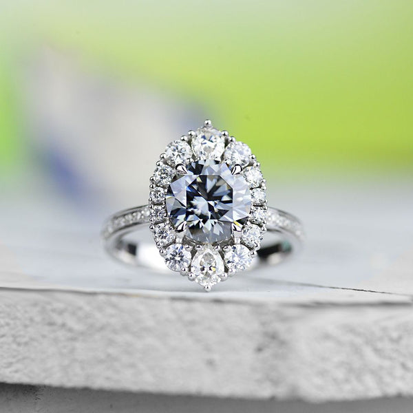 2 Carat Round Gray Giliarto Moissanite Halo Engagement Ring