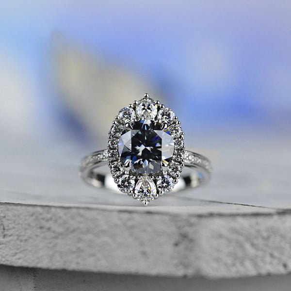 14K White Gold 2 Carat Round Gray Giliarto Moissanite Halo Engagement Ring