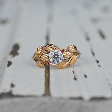 Load image into Gallery viewer, 1.5 Carat Moissanite Engagement Ring 14K  Rose and White Gold-6 Genuine Ruby Accents
