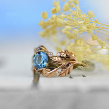 Load image into Gallery viewer, 1.0 Carat Genuine  Aquamarine Diamond Leaf Engagement Ring 14K White
