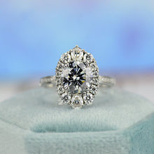 Load image into Gallery viewer, 14K White Gold 2 Carat Round Gray Moissanite Halo Engagement Ring
