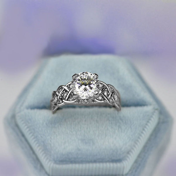 2.0 Carat  Moissanite Celtic Lattice Engagement White Gold Ring