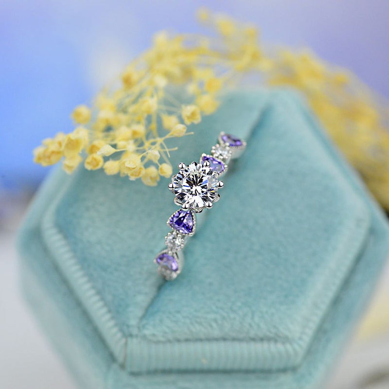 Giliarto Moissanite and Amethyst Gold Promissory Ring