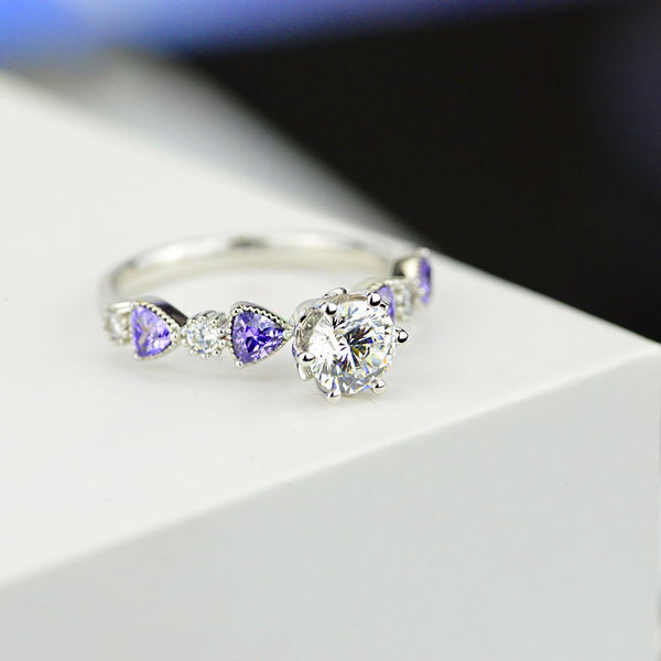 Giliarto Moissanite and Amethyst Gold Promissory Ring