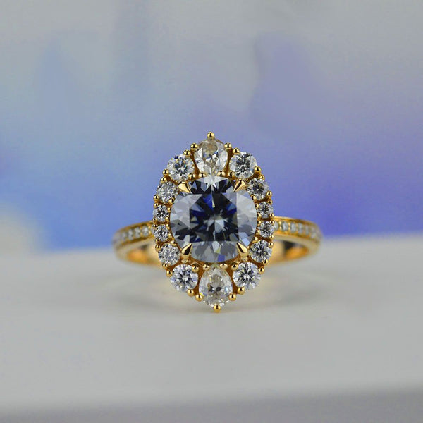 Gray Giliarto Moissanite Halo 14 Yellow Gold Engagement Ring