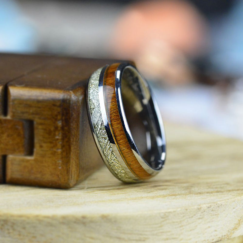 Meteorite and Koa Wood Tungsten Carbide Ring