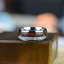 Load image into Gallery viewer, Meteorite and Koa Wood Tungsten Carbide Ring
