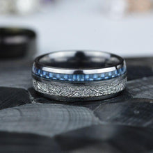Load image into Gallery viewer, Meteorite Texture and Blue Carbon Fiber Men's Tungsten Ring  - Comfort Fit
