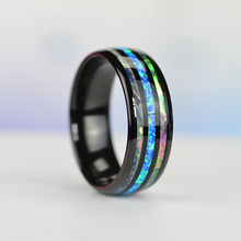 Load image into Gallery viewer, Natural Abalone Shell Blue Opal Men's Black Tungsten Carbide  Ring
