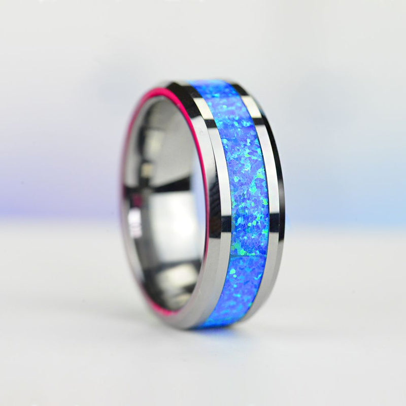 Blue Opal Tungsten Carbide  Ring.