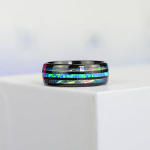Load image into Gallery viewer, Natural Abalone Shell Blue Opal Men's Black Tungsten Carbide  Ring
