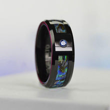 Load image into Gallery viewer, Genuine Abalone Shell with Sapphire Men's Tungsten Carbide  Ring
