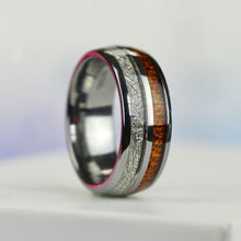 Load image into Gallery viewer, Meteorite and Koa Wood Tungsten Carbide Ring

