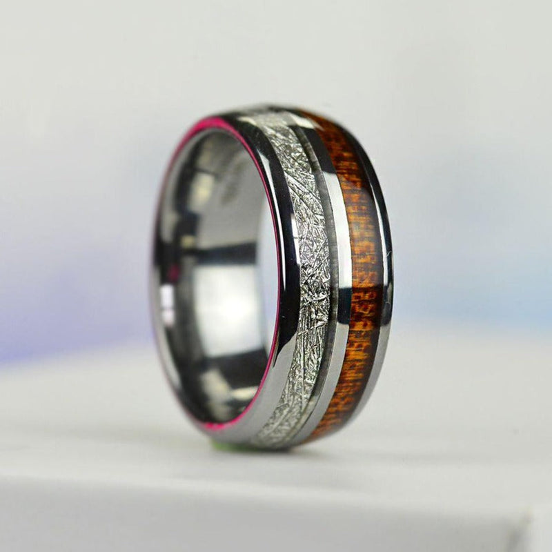 Meteorite and Koa Wood Tungsten Carbide Ring