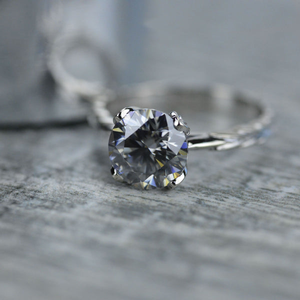 2 Carat Gray Moissanite  Engagement Ring