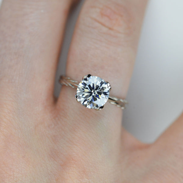 2 Carat Gray Moissanite  Engagement Ring