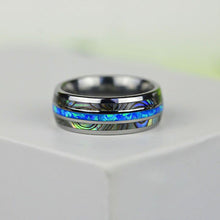 Load image into Gallery viewer, Genuine Australian Blue Fire Opal with Abalone Shell Tungsten Ring For Him For Her
